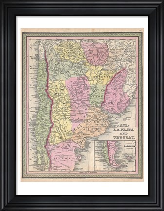 Framed 1853 Mitchell Map of Argentina Print