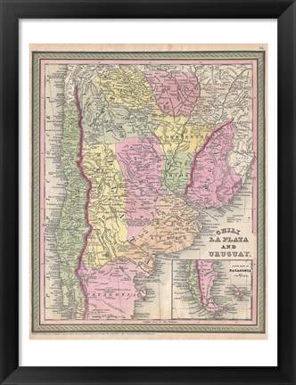 Framed 1853 Mitchell Map of Argentina Print