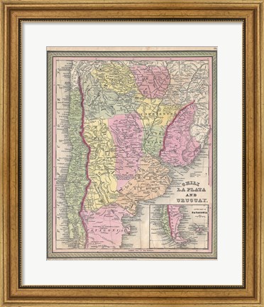 Framed 1853 Mitchell Map of Argentina Print