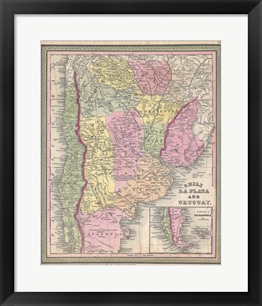 Framed 1853 Mitchell Map of Argentina Print