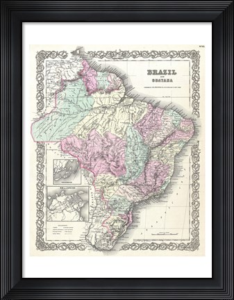 Framed 1855 Colton Map of Brazil And Guyana Print