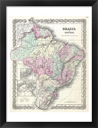 Framed 1855 Colton Map of Brazil And Guyana Print