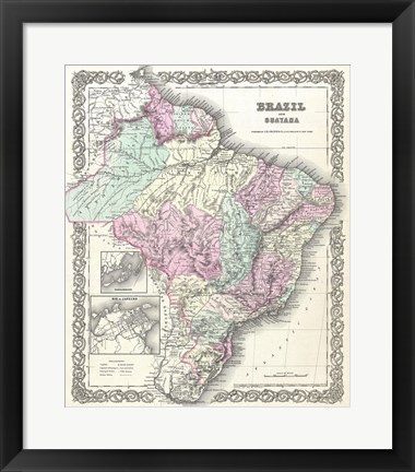 Framed 1855 Colton Map of Brazil And Guyana Print
