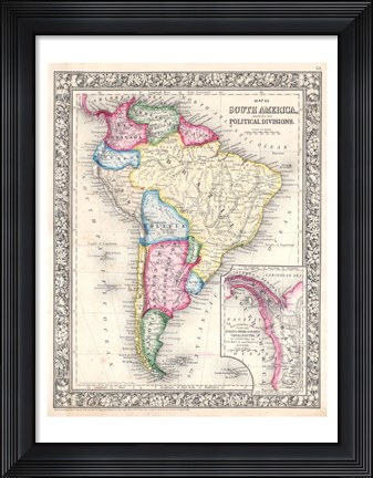 Framed 1864 Mitchell Map of Brazil, Bolivia and Chili Print