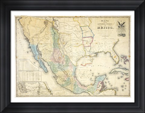 Framed Map of Mexico 1847 Print