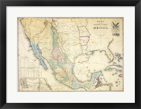 Framed Map of Mexico 1847 Print