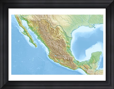 Framed Mexico Relief Location Map Print