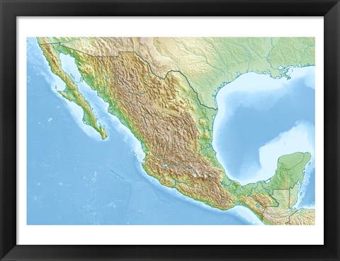 Framed Mexico Relief Location Map Print