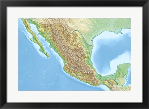 Framed Mexico Relief Location Map Print