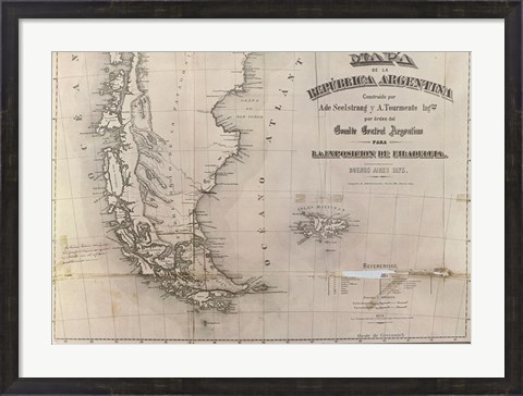 Framed Mapa de la Republica Argentina 1875 Print