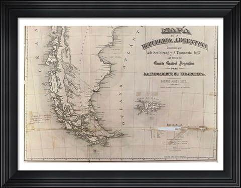 Framed Mapa de la Republica Argentina 1875 Print