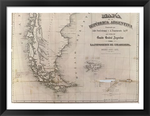 Framed Mapa de la Republica Argentina 1875 Print