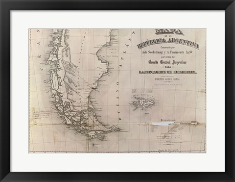 Framed Mapa de la Republica Argentina 1875 Print