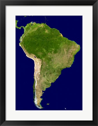 Framed South America - Blue Marble Orthographic Print