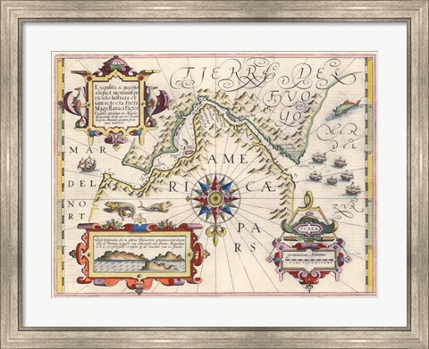 Framed Strait of Magellan by Jodocus Hondius Print