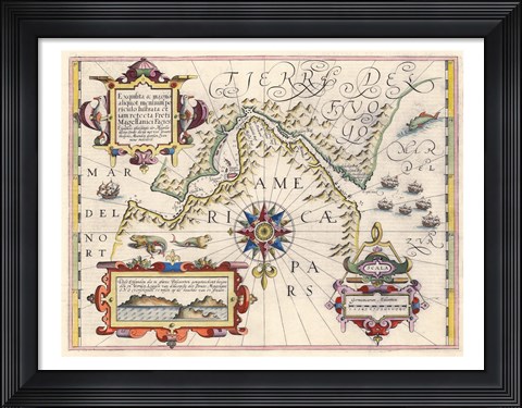 Framed Strait of Magellan by Jodocus Hondius Print