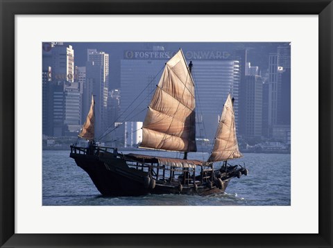Framed Chinese Junk sailing in the sea, Hong Kong Harbor, Hong Kong, China Print