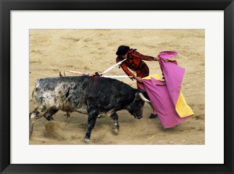 Framed High angle view of a matador fighting with a bull, Spain Print