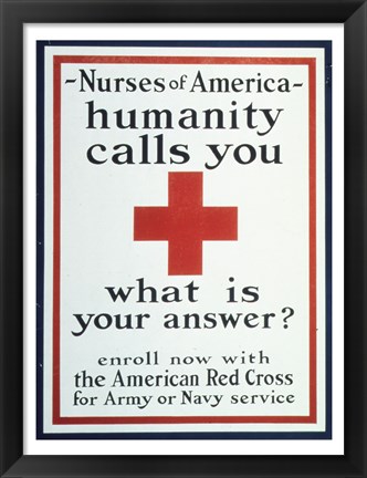 Framed Nurses of America Humanity Calls You Enroll now with the Red Cross Print