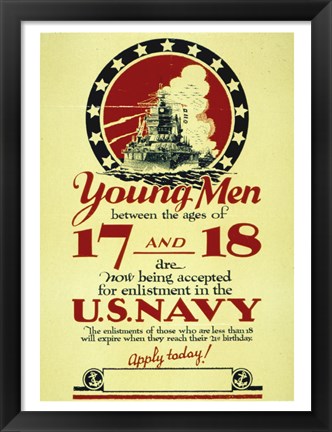 Framed Young Men Now Being Accepted for Enlistment Print