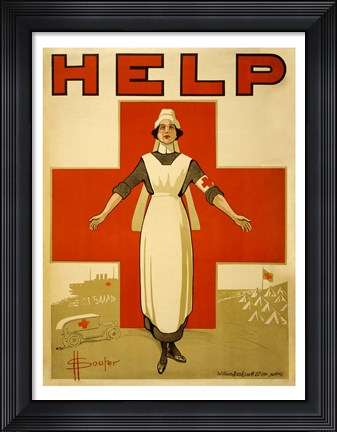 Framed Help, Red Cross Nurse Print