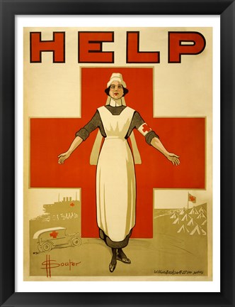 Framed Help, Red Cross Nurse Print