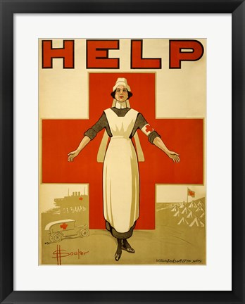 Framed Help, Red Cross Nurse Print