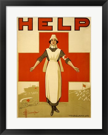 Framed Help, Red Cross Nurse Print