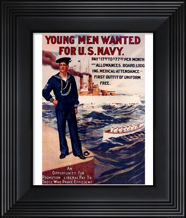 Framed Navy Recruiting Poster, 1909 Print