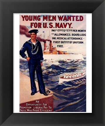 Framed Navy Recruiting Poster, 1909 Print