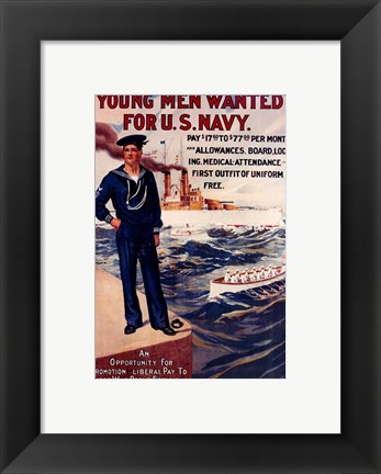 Framed Navy Recruiting Poster, 1909 Print