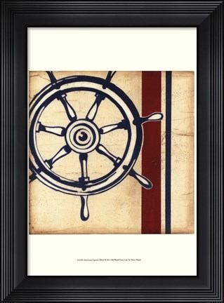Framed Americana Captain&#39;s Wheel Print