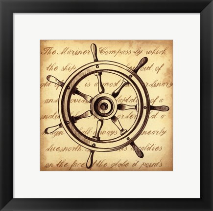 Framed Sepia Captain&#39;s Wheel Print