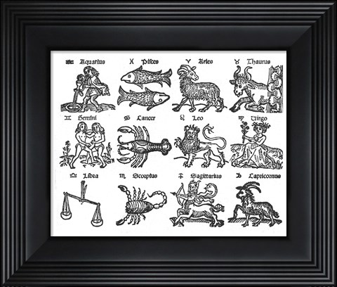 Framed Zodiac Woodcut Print