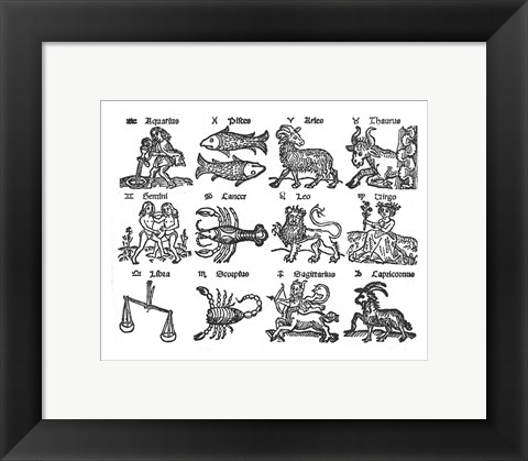 Framed Zodiac Woodcut Print