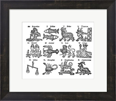 Framed Zodiac Woodcut Print