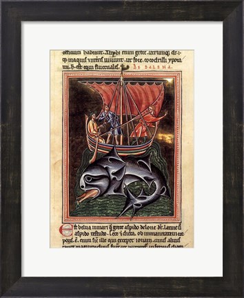 Framed 12th Century Painters - On Whales Folio from a Bestiary Print