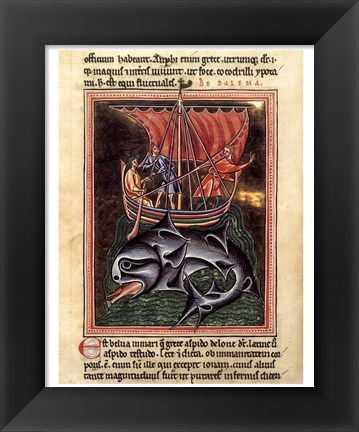 Framed 12th Century Painters - On Whales Folio from a Bestiary Print