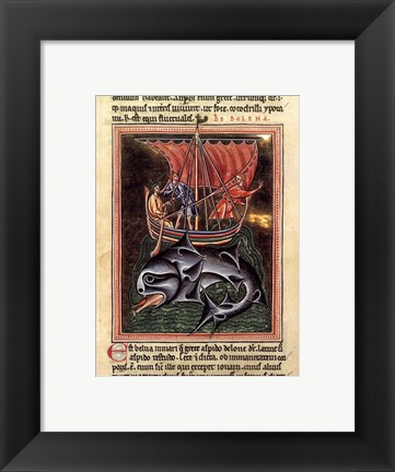 Framed 12th Century Painters - On Whales Folio from a Bestiary Print