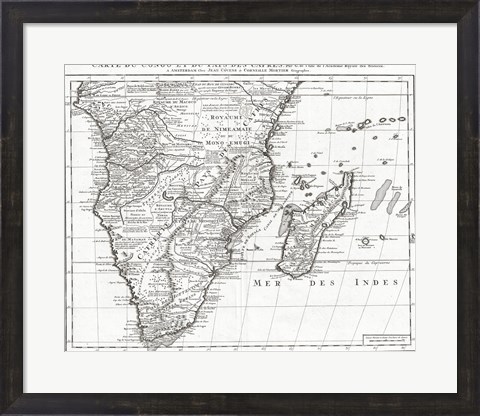 Framed 1730 Covens and Mortier Map of Southern Africa Print