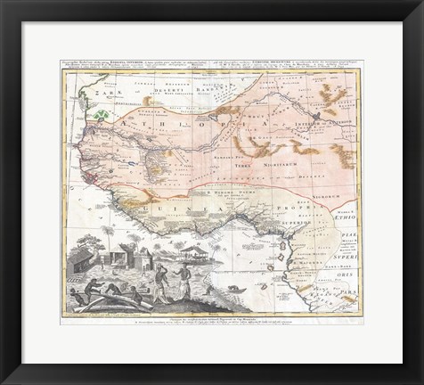 Framed 1743 Homann Heirs Map of West Africa Print