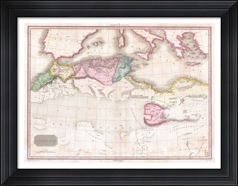 Framed 1818 Pinkerton Map of Northern Africa and the Mediterranean Print