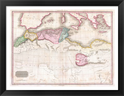 Framed 1818 Pinkerton Map of Northern Africa and the Mediterranean Print