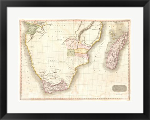 Framed 1818 Pinkerton Map of Southern Africa Print