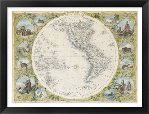 Framed 1850 Tallis Map of the Western Hemisphere Print