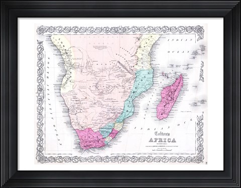 Framed 1855 Colton Map of Southern Africa Print