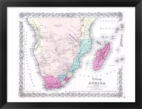 Framed 1855 Colton Map of Southern Africa Print