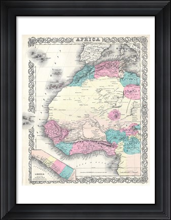 Framed 1855 Colton Map of Western Africa Print
