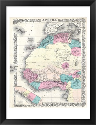 Framed 1855 Colton Map of Western Africa Print