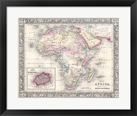 Framed 1864 Mitchell Map of Africa Print